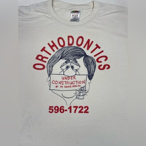 VINTAGE Orthodontics Under Construction Graphic T-shirt Men Medium Short Sleeve - Picture 2 of 8